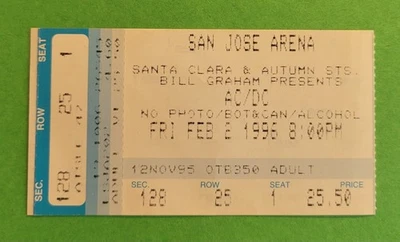 1996 AC/DC Concert Ticket Stub San Jose California - Image 1 of 2