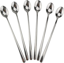 Long Handle Spoon, 9-Inch Iced Teaspoon, Set of 6, 18/10 Stainless Steel
