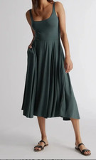 Quince Women’s Dark Olive Tencel Jersey Fit & Flare Dress Size: SM Sleeveless