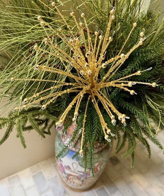 Rachel Zoe Metallic Gold Beaded Christmas Tree Pick Starburst Spray  20  Long