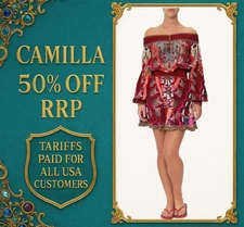 CAMILLA Artesania Mania Off Shoulder Short Dress Size M RRP $799