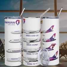 Hawaiian Airlines US Fleet Travel Souvenir 20oz Skinny Tumbler Cup With Straw