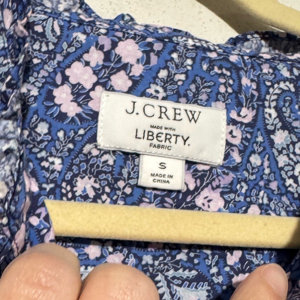 J Crew Liberty Fabric Blouse Top Size S Blue Pink Floral Puff Sleeve Spring