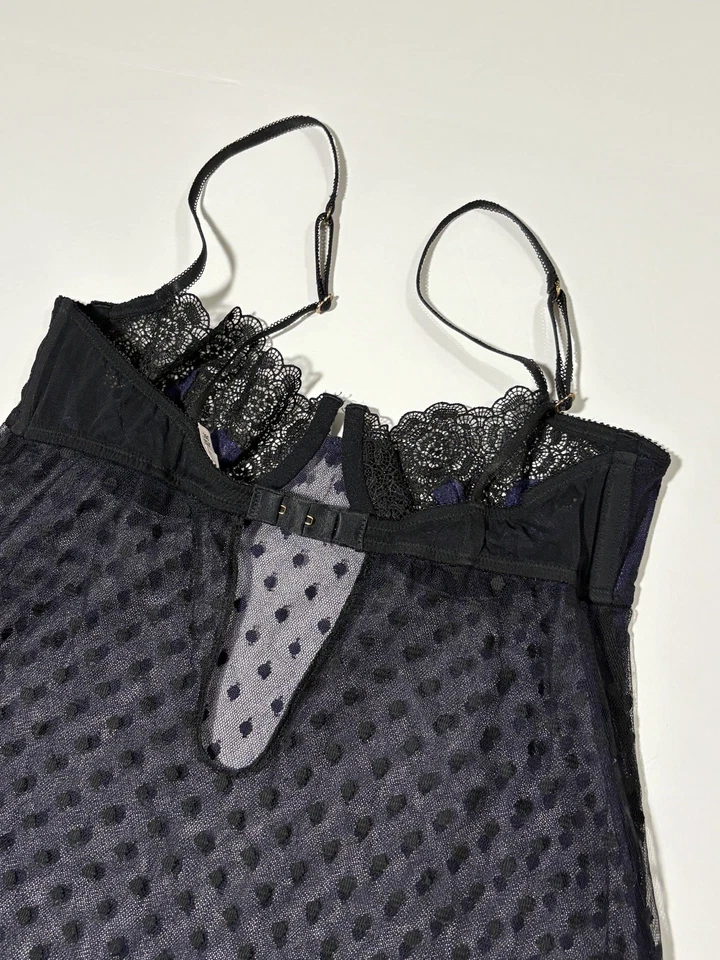 Victoria’s Secret Y2K Babydoll púrpura gótico lunares lencería transparente para mujer 36C Foto 4 de 4