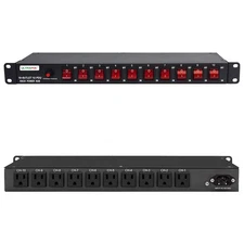 10-Outlet 1U Horizontal PDU Rack Mount Power Strip - Surge Protector,100-240V...