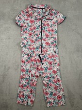 Jane and Bleecker Womens S Pajama Set Shirt Capri Pants Blue Pink Floral