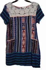 Umgee Dress S Cute Flowy Rayon Hippie Boho Lace Trim Cottagecore Mini Sundress
