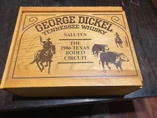 George Dickel Tennessee Whisky 1986 Texas Rodeo Circuit Wooden Box 11.5 x 9 x 5