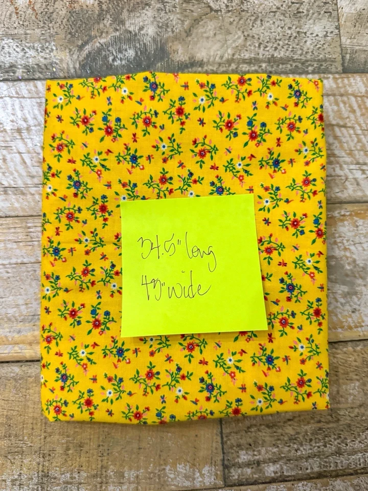 Yellow Calico Fabric Ditsy Floral Vintage Quilting Cotton Small Flowers 34.5x43” - Image 4 of 4