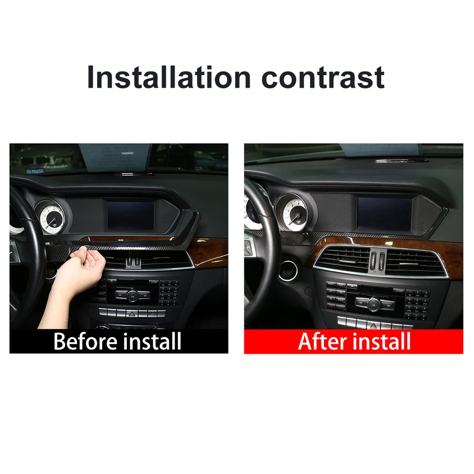 For 11-13 Mercedes Benz C Class W204 Carbon Fiber Style Dashboard Display Cover Foto 2 de 4