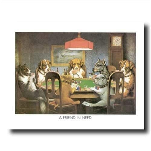 Dogs Playing Poker at Table #1 A Friend In Need Wall Picture Black Framed - Picture 7 of 9