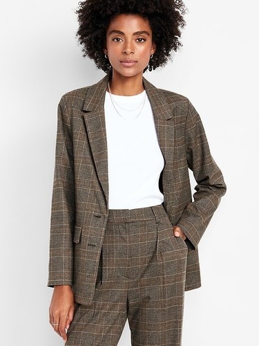 Vecchio Blazer Navy Donna L Plaid Relaxed Twill Destrutturato Preppy Accademia Ufficio - Foto 3 di 12
