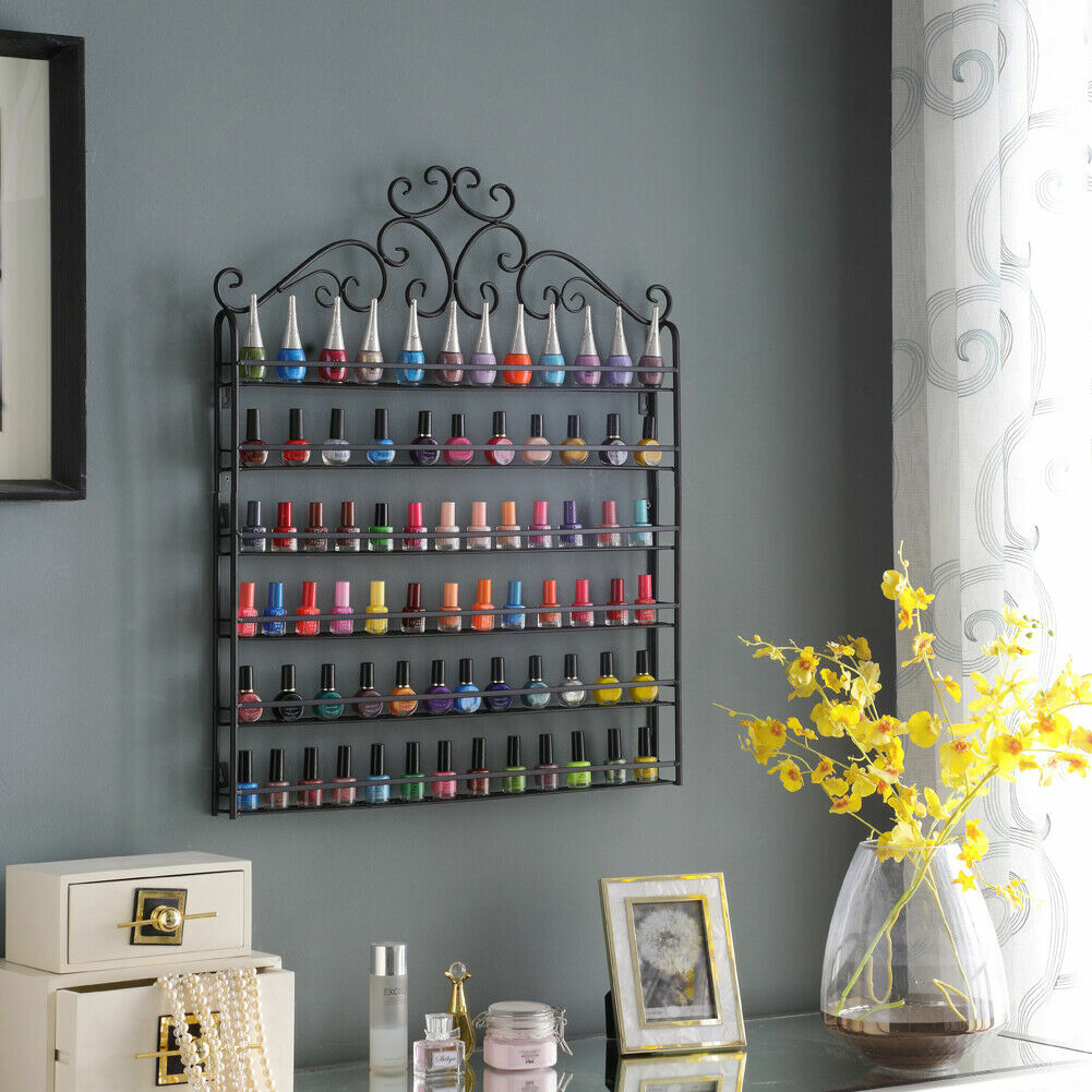 6-Tier Metal Nail Polish Display Rack Wall Mounted Rack Organizer 120 ...