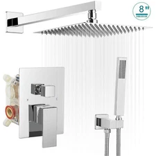 Shower Faucet Combo Set Chrome 8 In Rainfall Shower Mixer Valve with Hand Shower