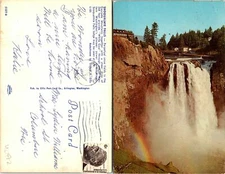 Snoqualmie Falls WA Cascade Mountains Winter Postcard Used (40967)