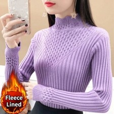 Damen Strickpullover Fleecefutter Pullover Kragen Top Pullover Slim Mode
