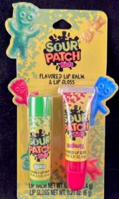 Sour Patch Kids - Flavored Lip Balm & Lip Gloss - 2 Pack - Lime & Redberry. New!