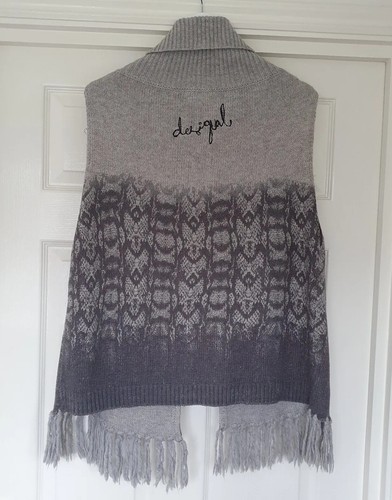 Desigual Knit Poncho Snake Pattern Chunky Tassel Roll Neck One Size - Picture 7 of 9