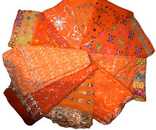 10 Pack 8" x8"  Vintage Dupatta,Fabrics,Embroidered Beaded swatches Orange