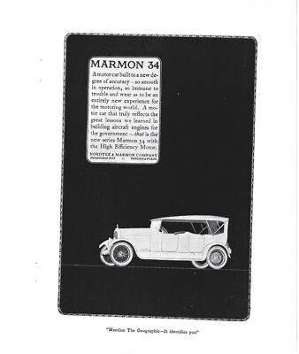 Marmon 34 Vintage Print Ad High Efficiency Motor Classic Car 1920