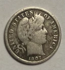 1907 p barber dime, 90% silver, nice coin