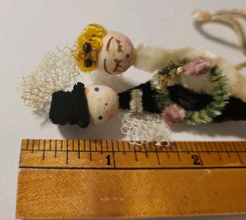 Antique or Vintage Chenille Bride & Groom Couple Wedding Cake Topper