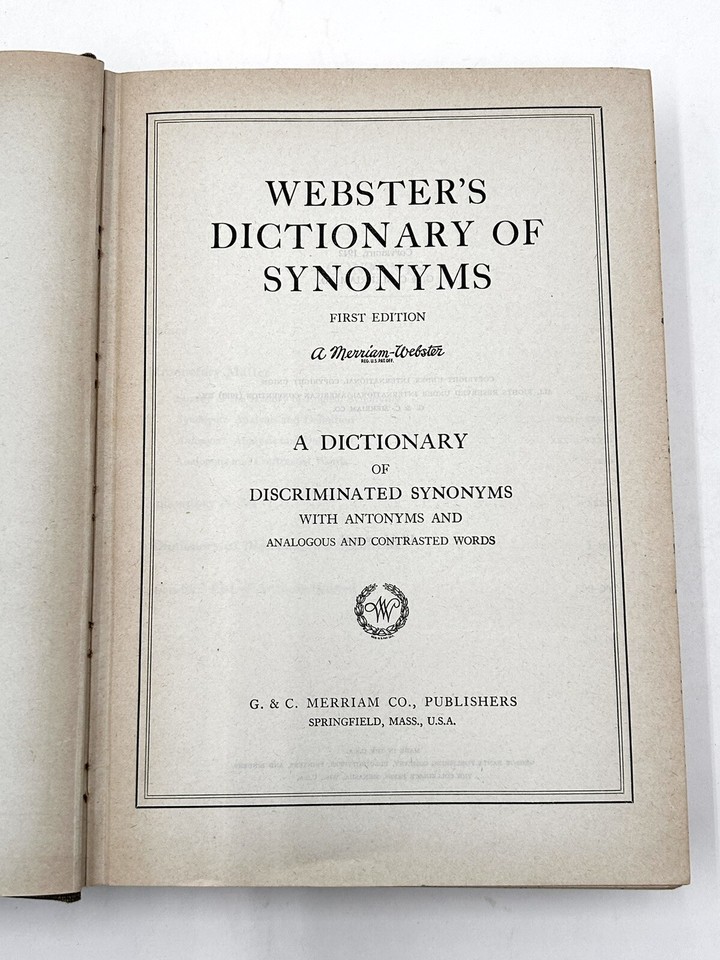 Vtg HC book, ster's Dictionary of Synonyms, Merriamster, 1942
