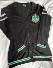 Harry Potter Slytherin House Crest Cardigan Sweater Size Medium Black V-Neck