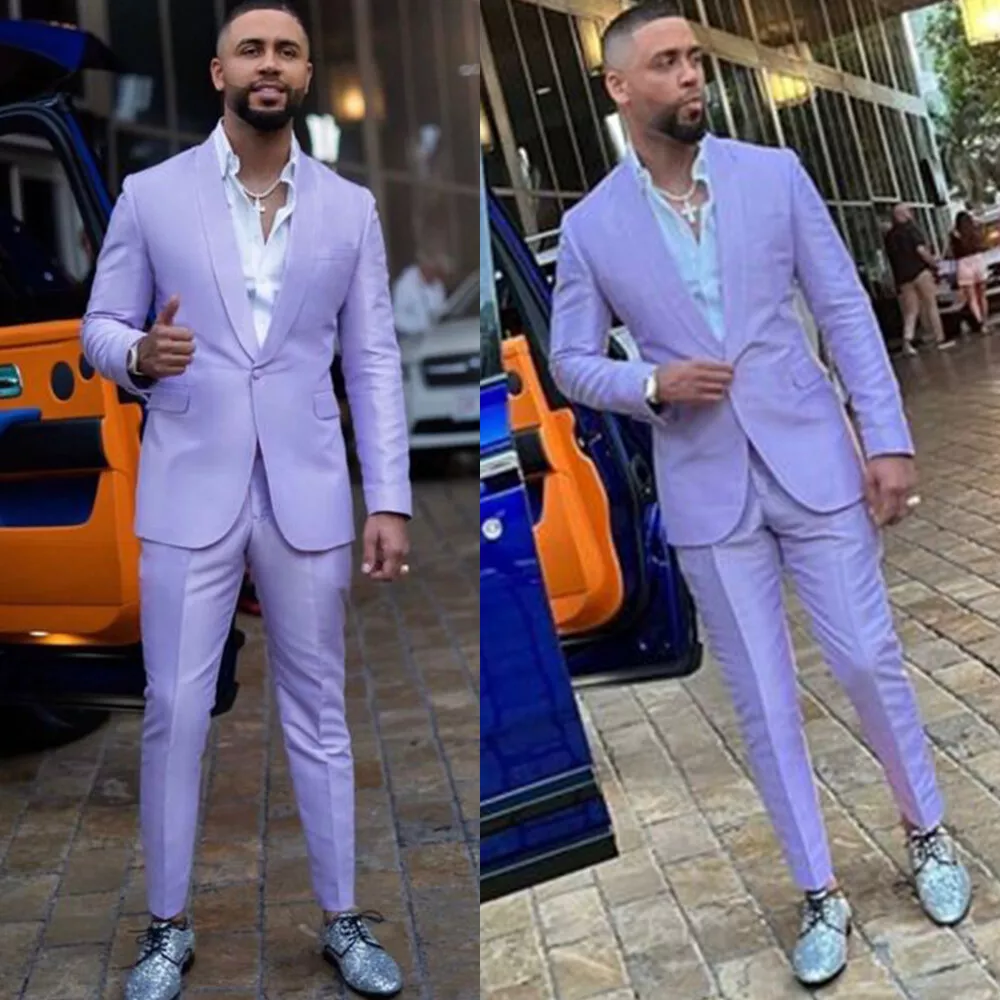 Lavender Men Suits 2 Piece Shawl Lapel Groom Blazer Casual Prom Party Wear  Coat