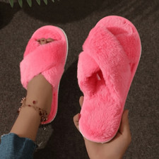 NWT Gorgeous Hot Pink Sz 8 Fuzzy Crisscross Super Soft Comfy Cozy Slippers