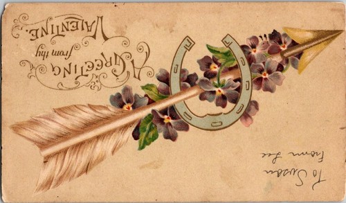 Valentine Lovers Heart Vintage Postcard Private Mailing Card Horseshoe Arrow