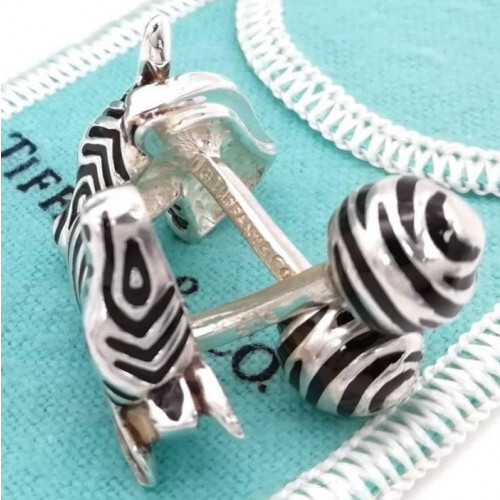 Vintage Tiffany & Co. Zebra Cuff Links Silver 925 Black Vintage Tiffany & Co. Zebra Cuff Links Silver 925 Black