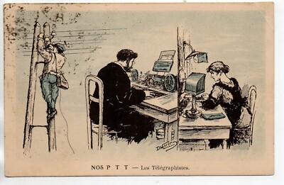 Thema DIE POST - Szenen der PTT - Illustratorkarte STERBEN - Les TELEGRAPHISTES