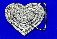 Multi Level Layered Rhinestones Covering Vintage Heart Shaped Belt Buckle