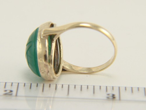 Vintage 14 Yellow Gold 8.02ctw Jade Egyptian Scarab Cabochon Ring Size 4.75 - Picture 7 of 11