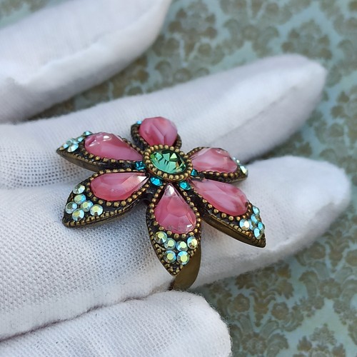 Michal Negrin Ring Pink Large Star Flower With Swarovski Crystals Colorful Gift - Picture 15 of 22
