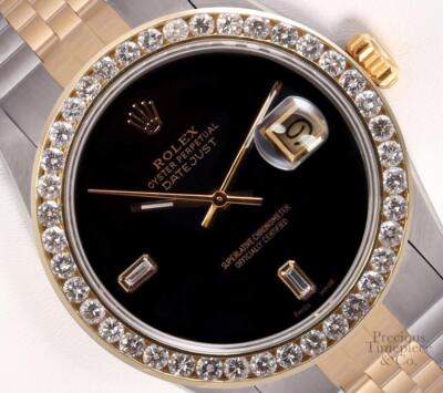 Rolex Datejust 36mm 18K Two-Tone Jubilee Onyx Baguette Dial 3CT Diamond Bezel