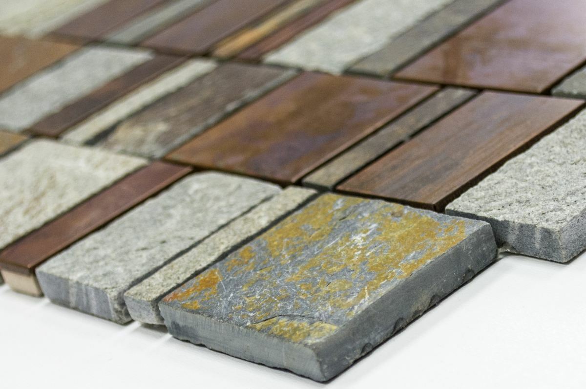 Carreaux Mosaïques Cuivre Gris Rouille Pierre Mur WB47-575 | 1 Feuille Mosaïque