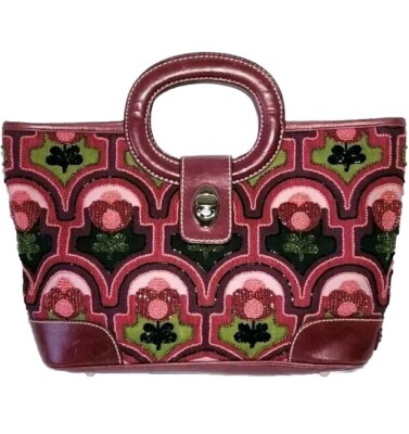 ISABELLA FIORE SWEDISH ART DECO COL HEAVILY HAND BEADED TULIP HANDBAG SATCHE Y2K