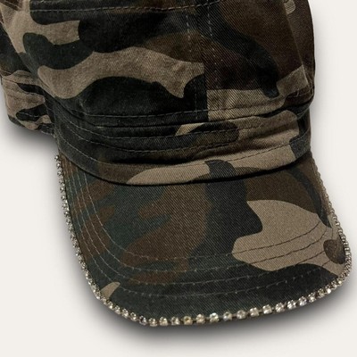 Y2K Deadstock Camo Rhinestone Cadet Cap 2000s Mcbling Pit Bull NWT 