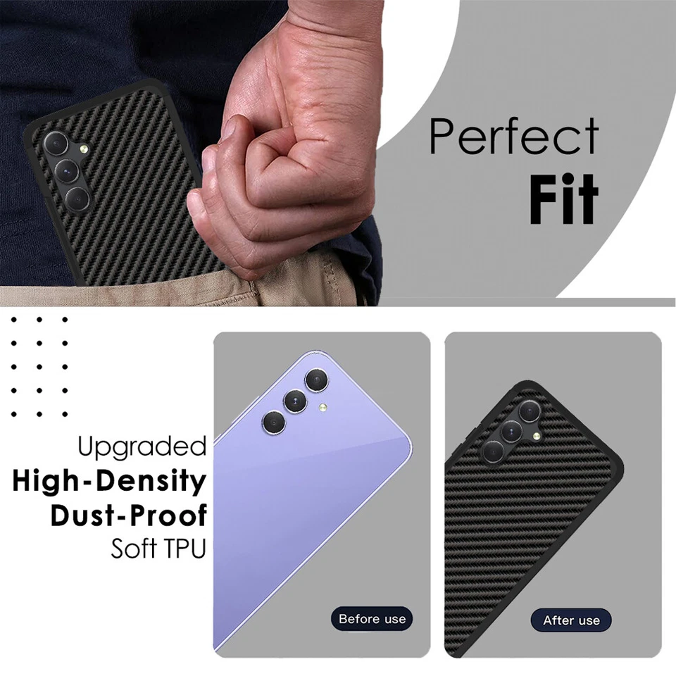 Funda de teléfono para Galaxy A16 A15 A25 A35 A54 5G fibra de carbono TPU + vidrio templado Foto 4 de 4
