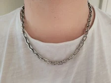 Stainless Steel 6 mm  Barrier Chain Necklace Biker Loop Ring Chain 24" Necklace