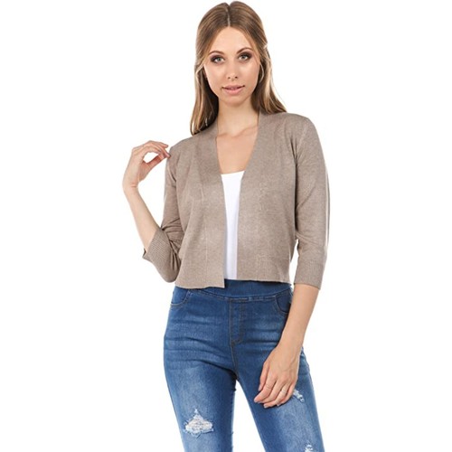 Cielo Women's Soft Solid Open Front 3/4 Sleeve Sweater Cardigan - Picture 10 of 17