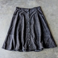 Vintage Jaeger Great Britain Real Suede Button Front A-Line Skirt size US 14