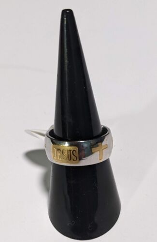 Jesus Cross New Two Toned Embossed 8mm Silver/Rose Gold Tone Ring