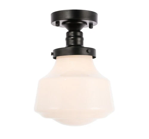 Flush Mount Light Fixture Frosted Glass Shade Black Kitchen Bathroom Hallway - Picture 6 of 12