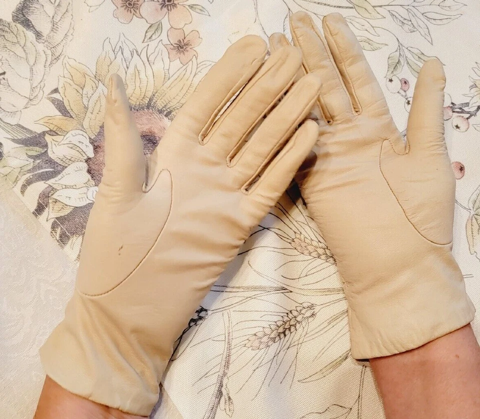 Guantes de conducción de cuero crema para mujer, hasta la muñeca, talla pequeña elegantes damas Foto 3 de 4