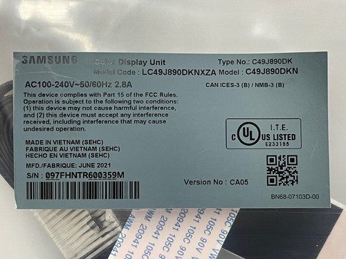 Samsung LC49J890DKNXZA (CA05) Curved Gaming Main BN41-02651C, BN94-14765E - Picture 9 of 10
