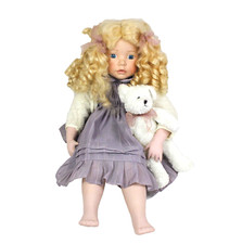 Vintage The Leonardo Collection 22" Blonde Curly Haired Porcelain Doll & Bear 