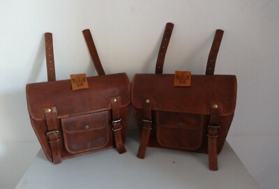 1Pair Motorcycle Saddle  Bags Brown Leather 2Side Pouch Saddlebags Panniers JMB